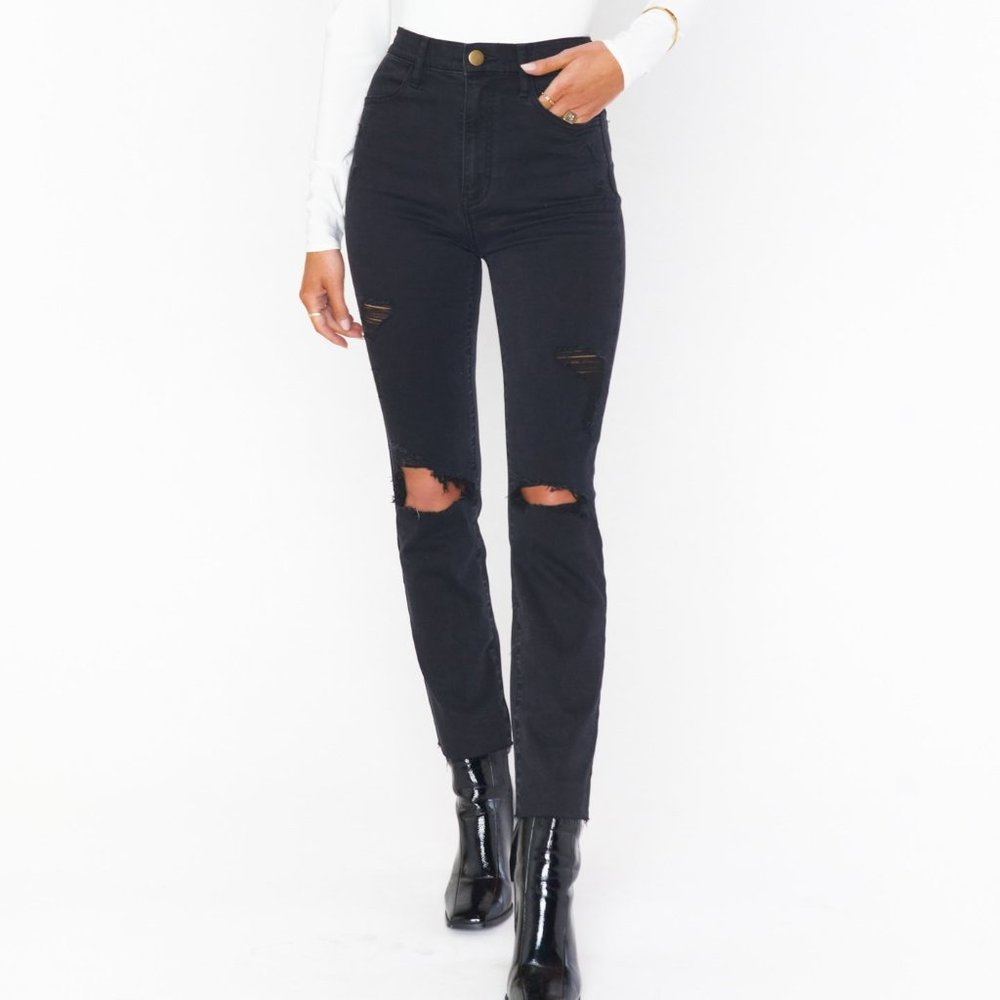 Show Me Your Mumu Soho Vintage Destructed Zip Up Skinnies Black (size 27)